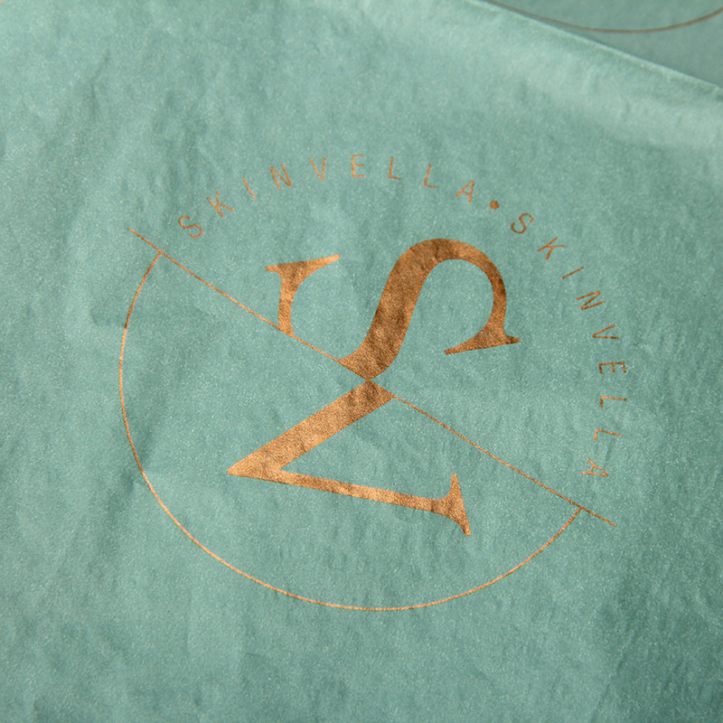 Duurzame schoonheidsverpakking Custom Rose Gold Foil Logo Tissue Paper