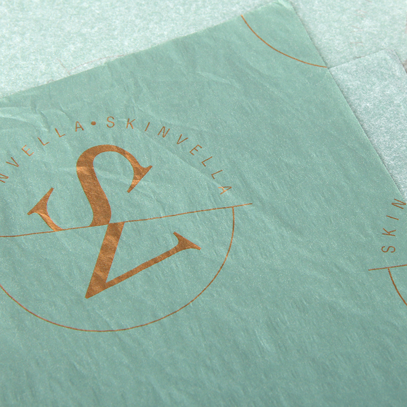 Duurzame schoonheidsverpakking Custom Rose Gold Foil Logo Tissue Paper