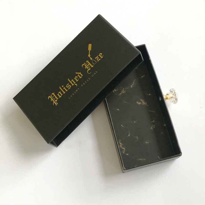 Custom Matte Black Gold Logo Cosmetic Press On Nails Packaging Box 