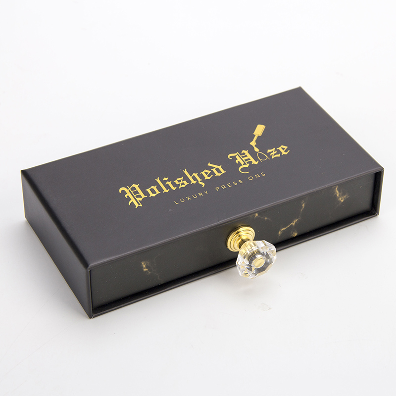 Custom Matte Black Gold Logo Cosmetic Press On Nails Packaging Box 