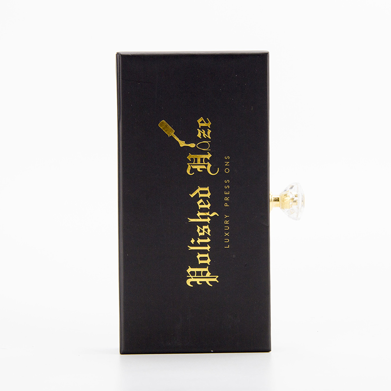 Custom Matte Black Gold Logo Cosmetic Press On Nails Packaging Box 